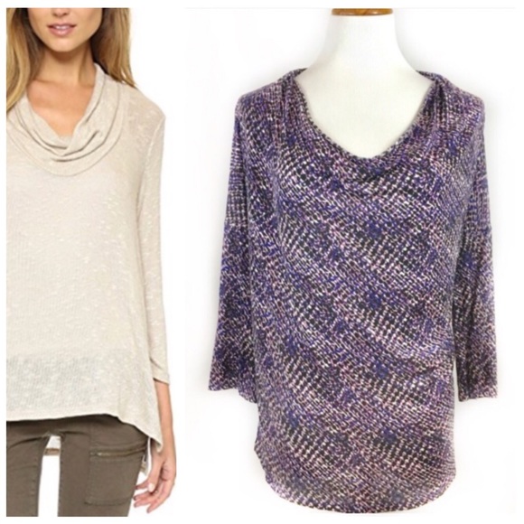 ✨5 FOR $25✨ Soft Joie Ester Purple Patterned Drape Neck Top - Picture 1 of 8